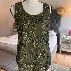 J.Crew Olive Sequin tank
